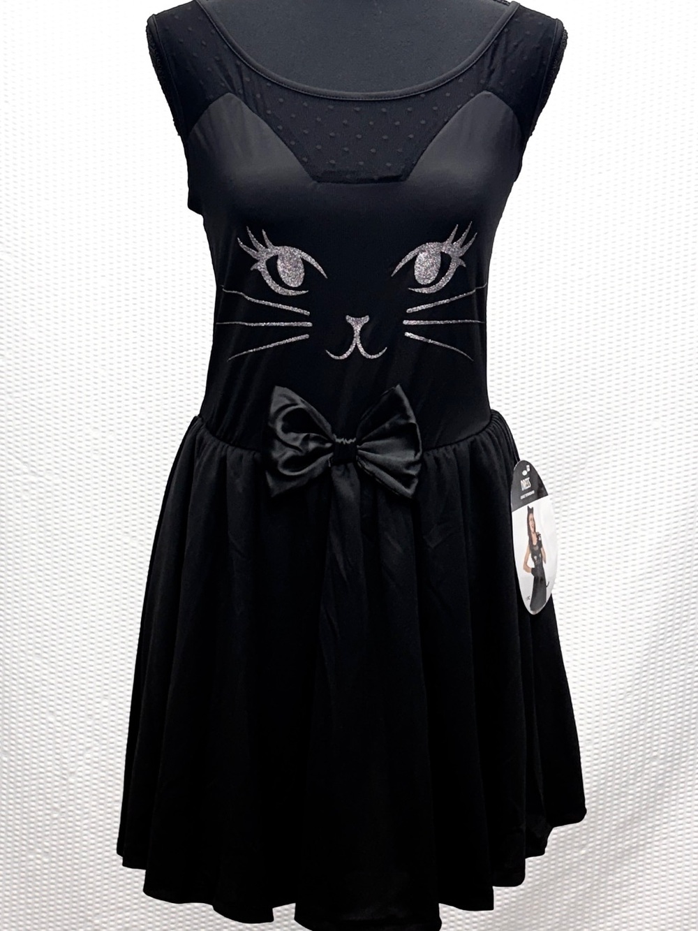 Cat Costume Dress Women’s M Black Halloween Outfit Tail Bow NWT